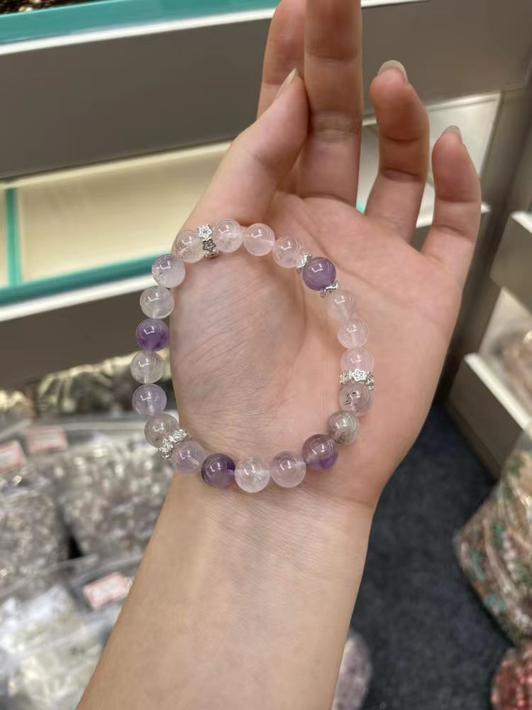 铜合金仿水晶手链 饰品串珠小众手串紫色莫粉幽灵等多样材质轻奢