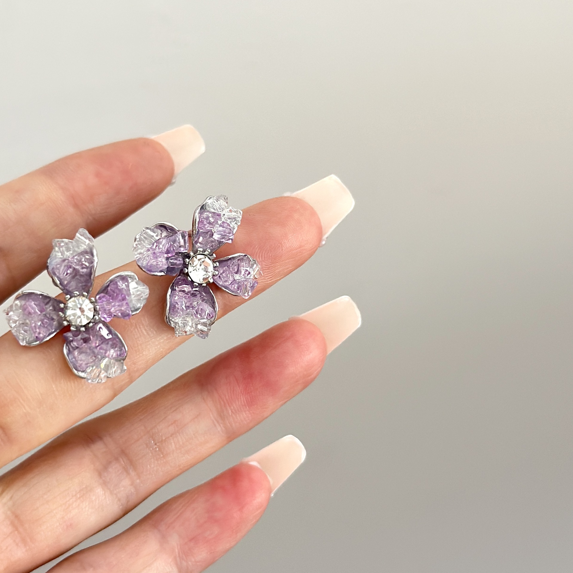 合金耳饰 F631紫色花朵小清新耳钉