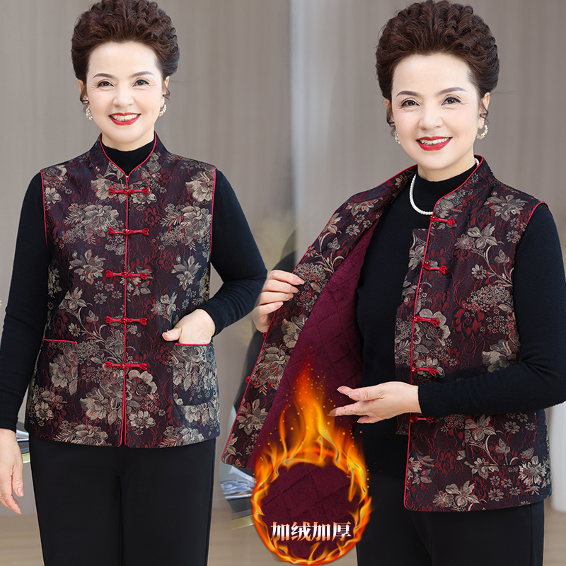 妈妈秋冬装新中式马甲中老年女装坎肩背心奶奶宽松显瘦马夹上衣服