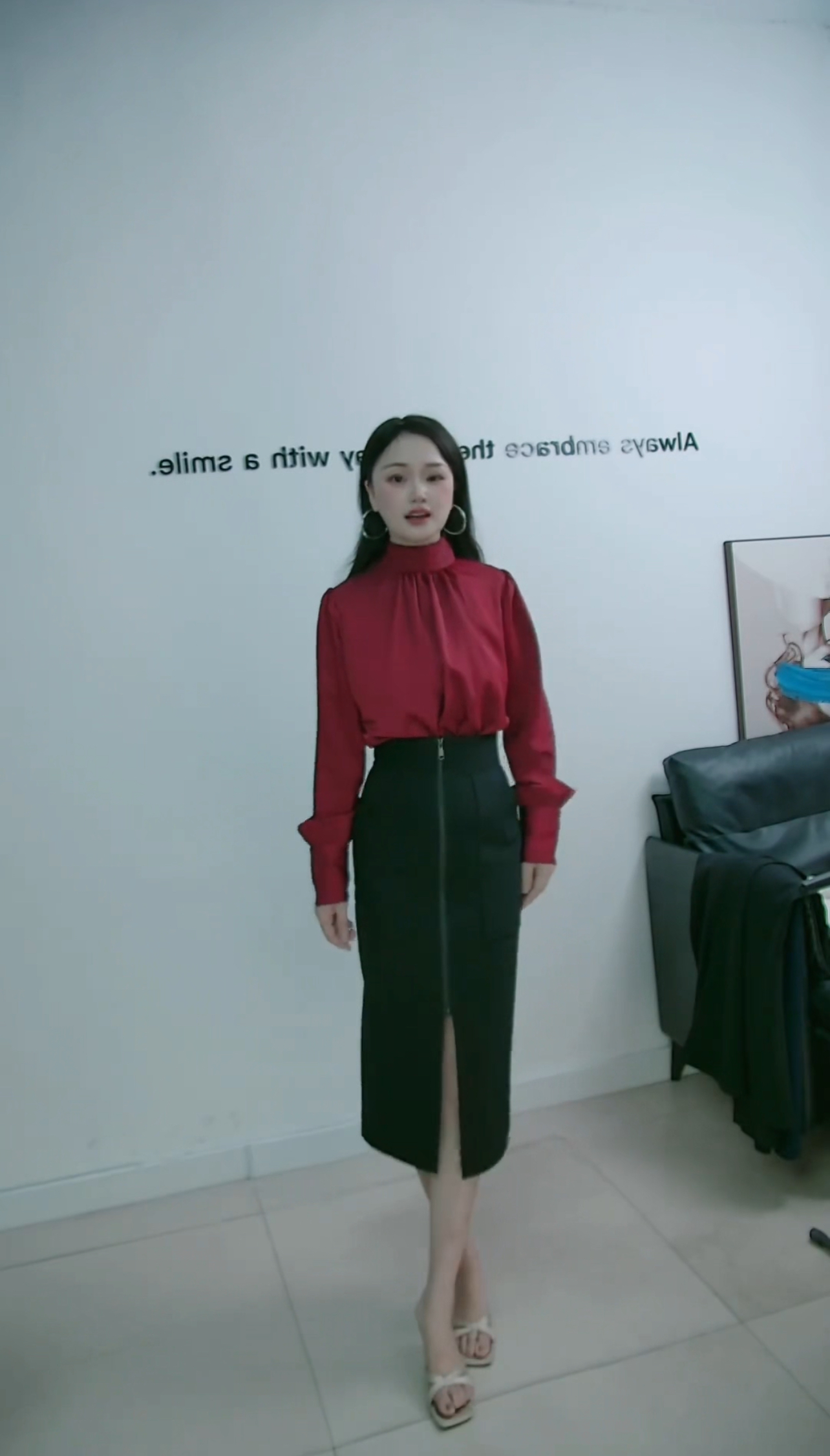 现货系带衬衣蓝色洋气女士雪纺衫气质长袖休闲百搭春季小众设计感