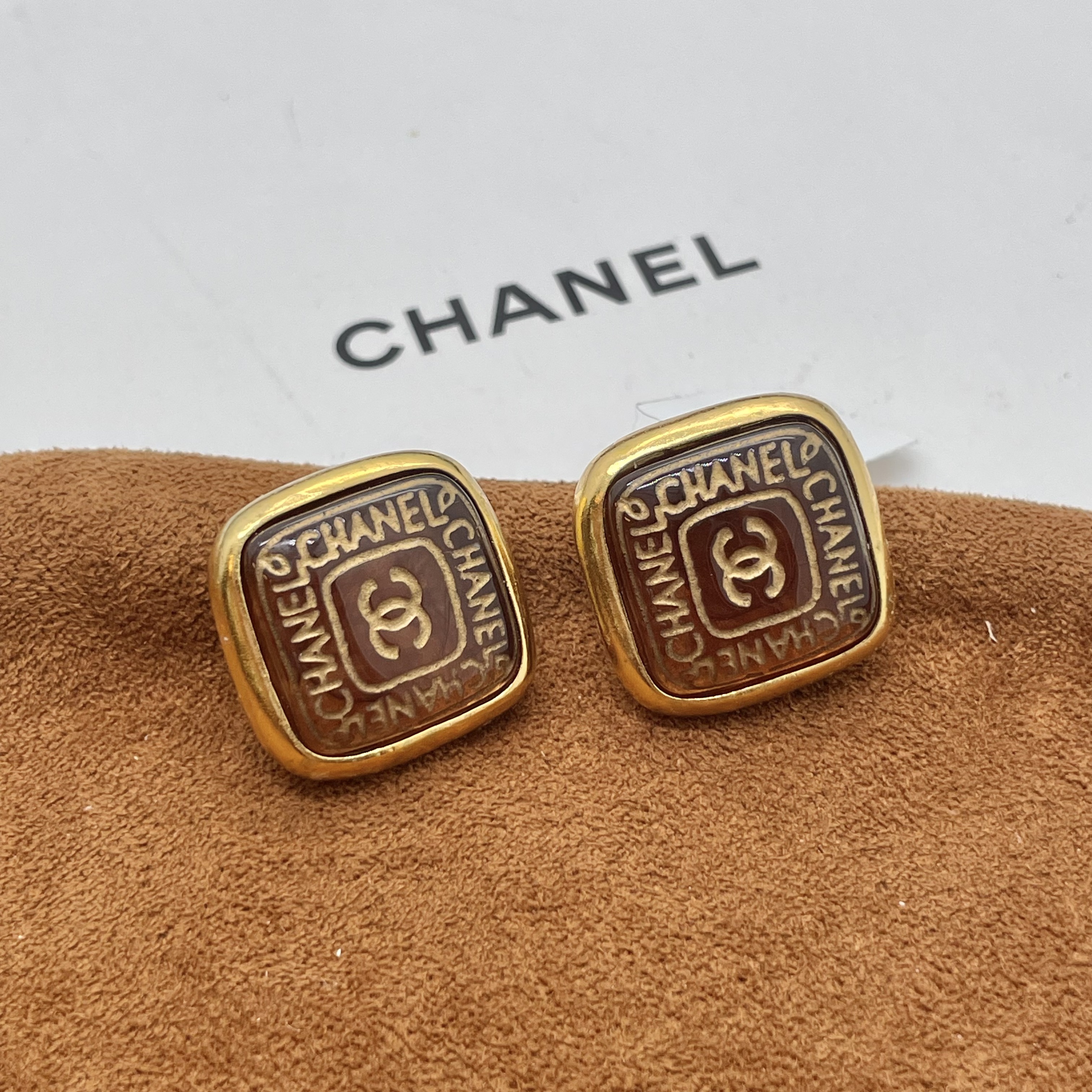 95新 Chanel/香奈儿 香奈儿印章方块琉璃耳夹/x06248