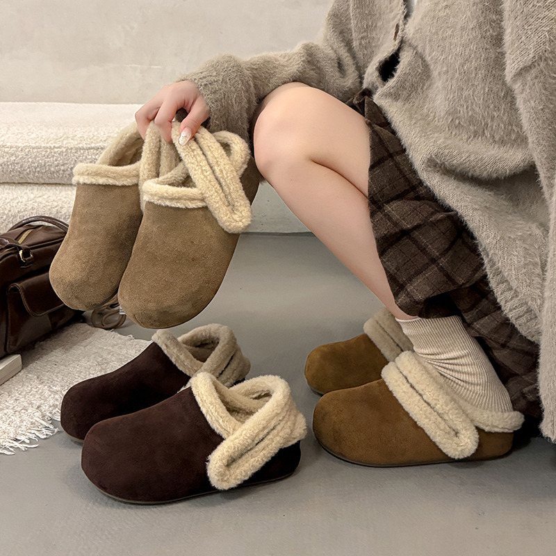两穿厚底毛毛拖鞋女外穿2025新款秋冬保暖包头半托加绒勃肯棉拖鞋
