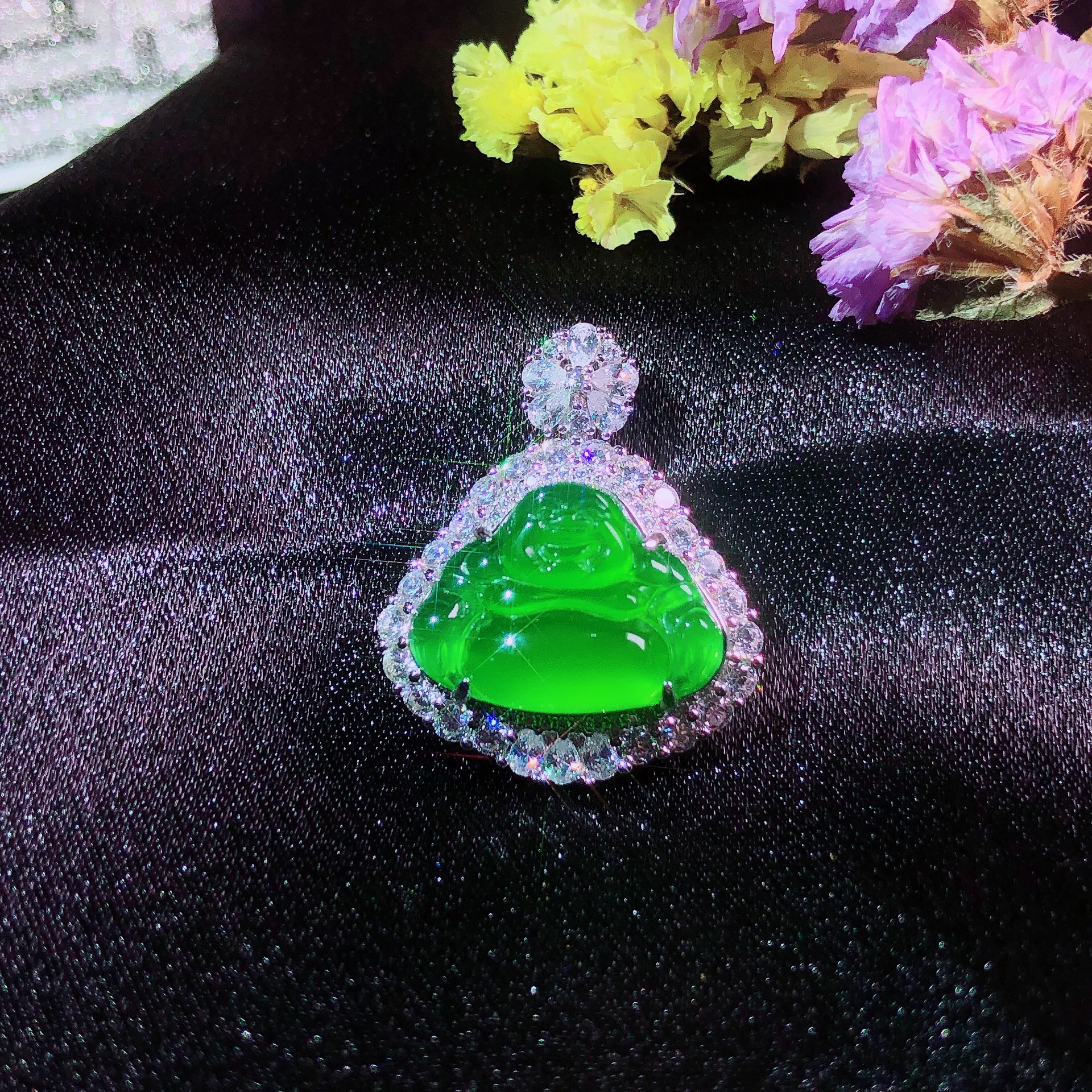 「蒂铭轩珠宝」天然绿玉髓925银镶时尚百搭气质小佛公吊坠