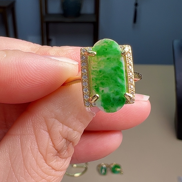 翡翠戒指银S925镶嵌戒指99