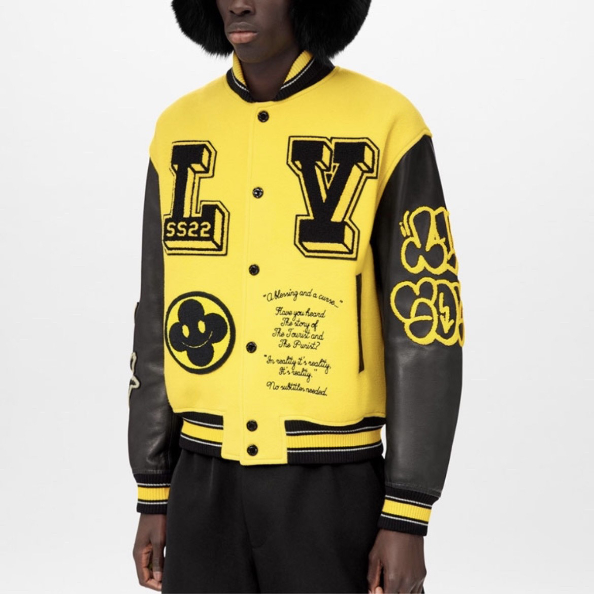 全新未使用 LouisVuitton/路易威登 3890/黄色拼接棒球服/46码