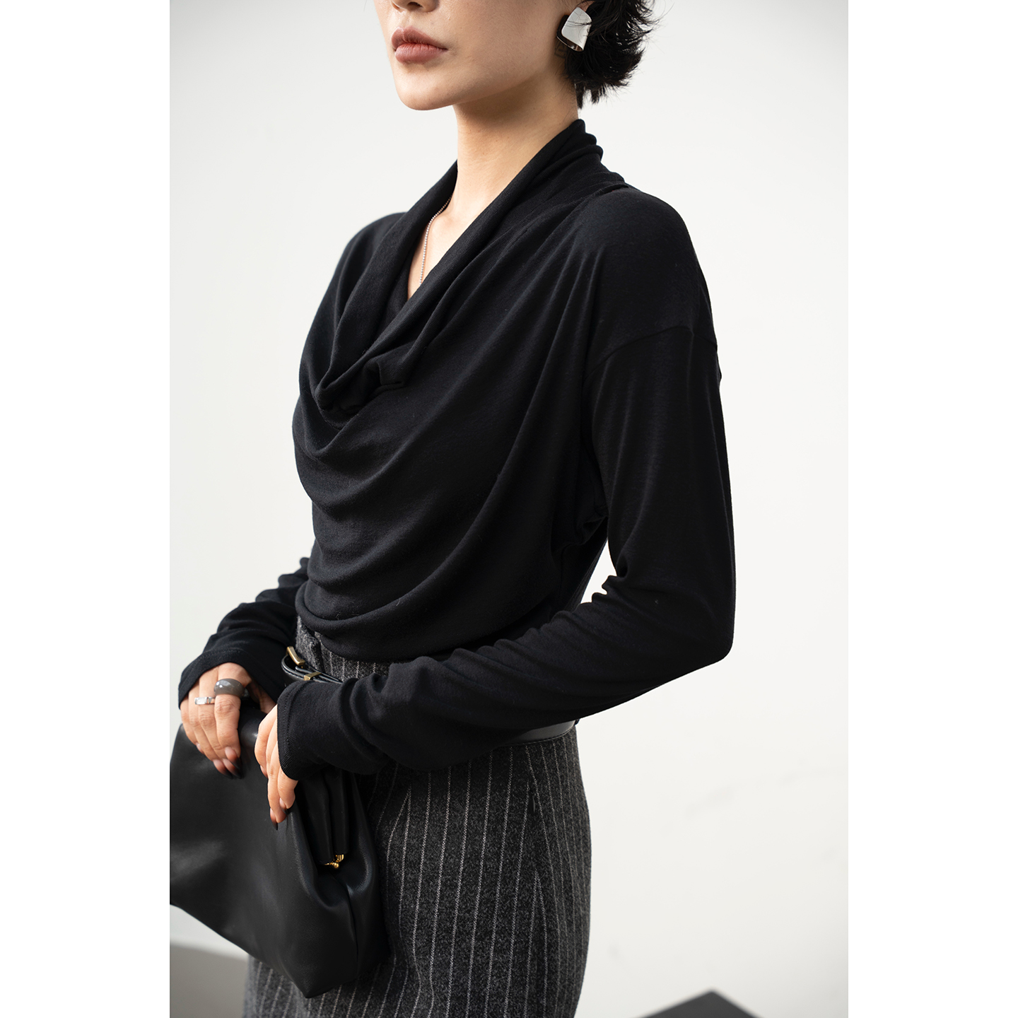 【颈间涟漪】羊毛 天丝混纺荡领百搭冬季T打底衫