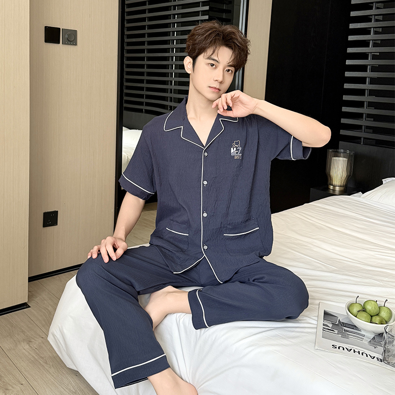 2025年男士短袖睡衣薄款夏季云朵棉简约大码家居服套装空调房必备