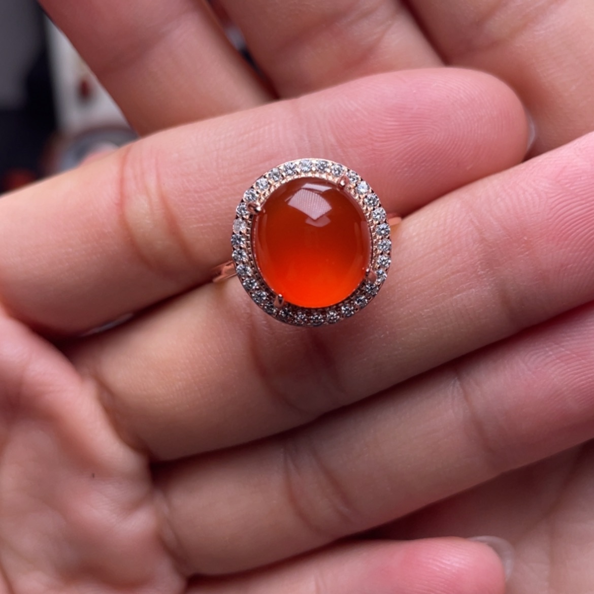 【闪购商品】银S925镶嵌蛋面冰红戒指南红玛瑙