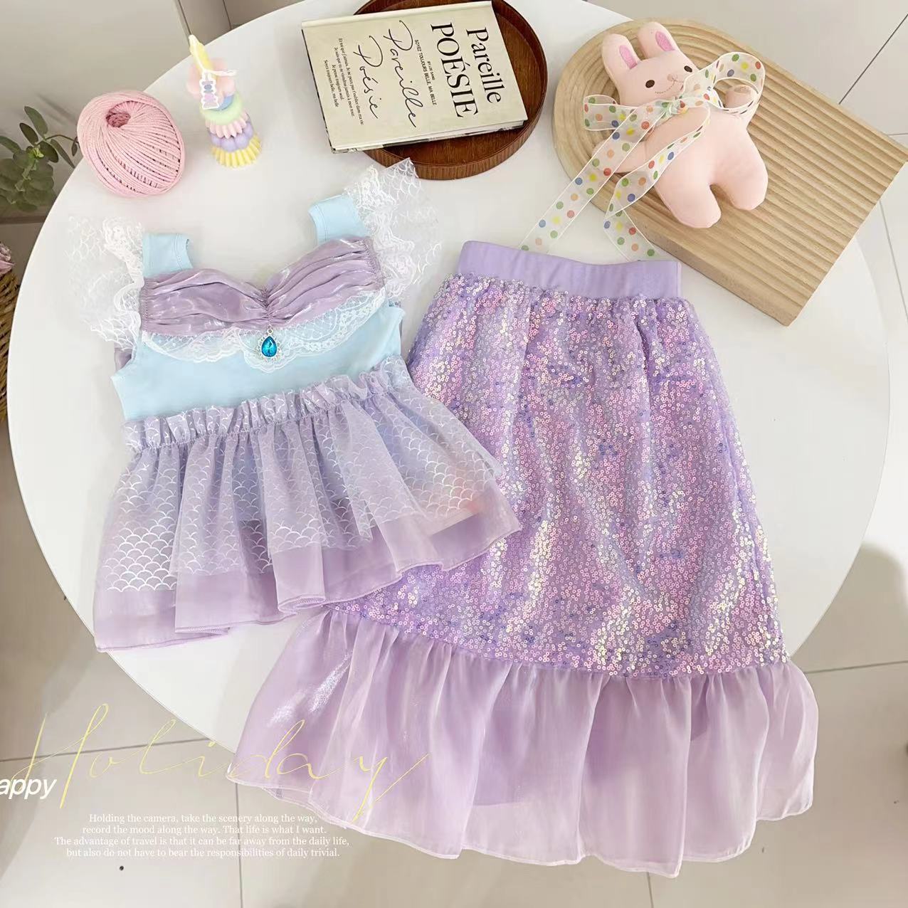 汤圆家童装2025夏季新款韩系轻奢定制甜美亮片美人鱼套装 YA-1831