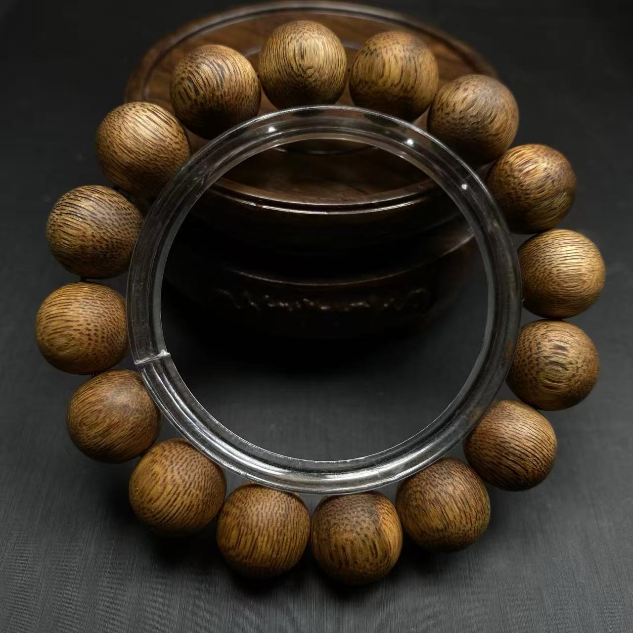 沉香（假一罚万）海南莺歌绿奇楠14mm圆珠单圈文玩手串