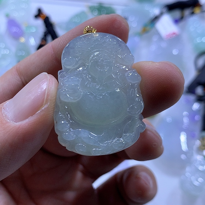 翡翠颈饰18K金镶嵌天然翡翠A货吊坠