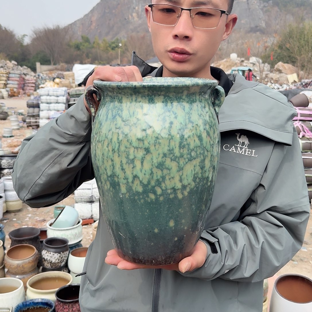 紫砂花盆口20高28.5（一个雪花绿外贸