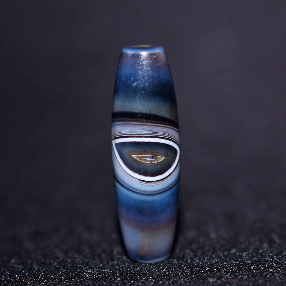 精品天然蓝沁佛眼缠丝玛瑙手工珠