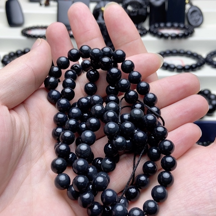 未镶嵌手链和田玉（墨玉）卡8项链108羊脂级98墨