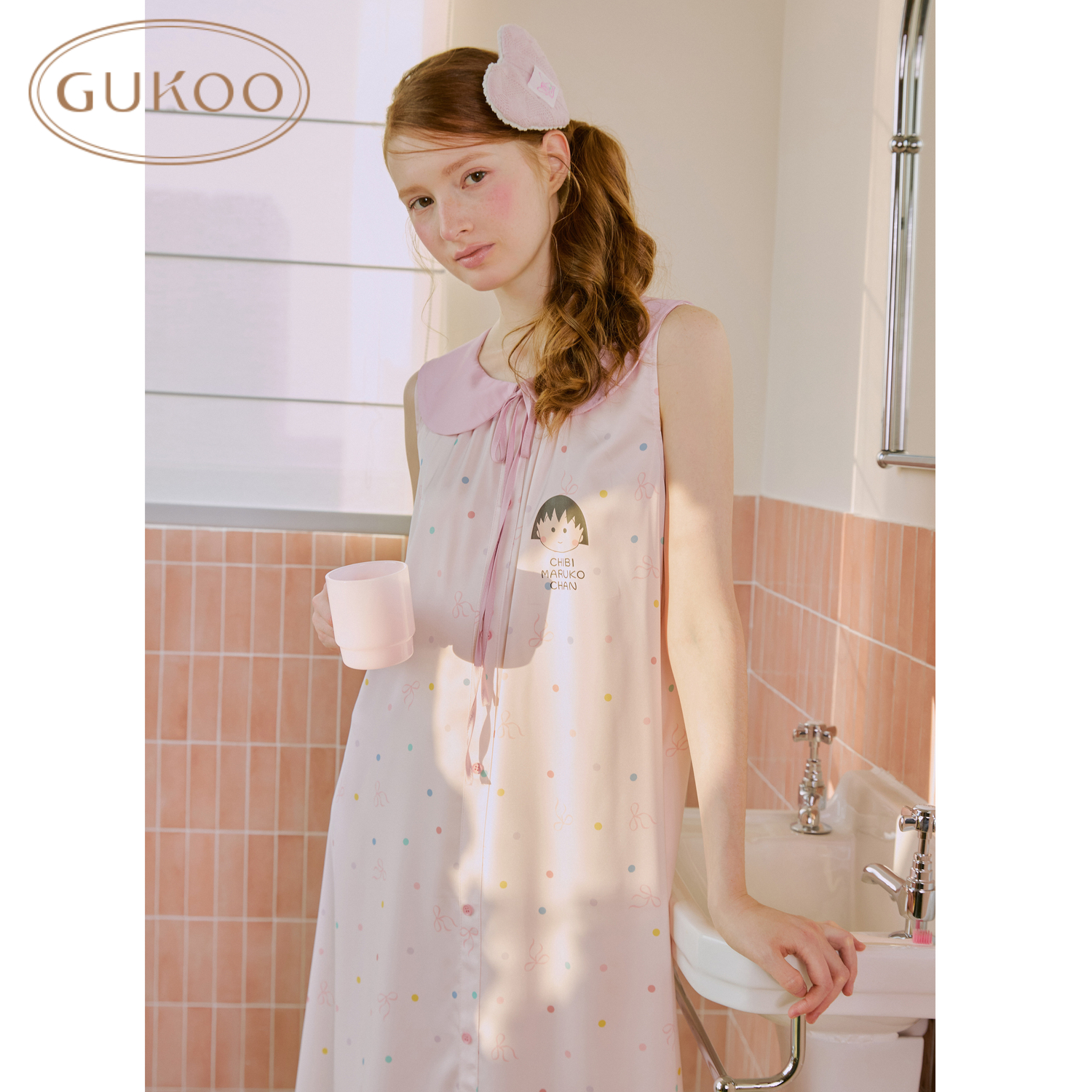 Gukoo/果壳睡衣春夏樱桃小丸子卡通无袖冰丝质感睡裙826221402603