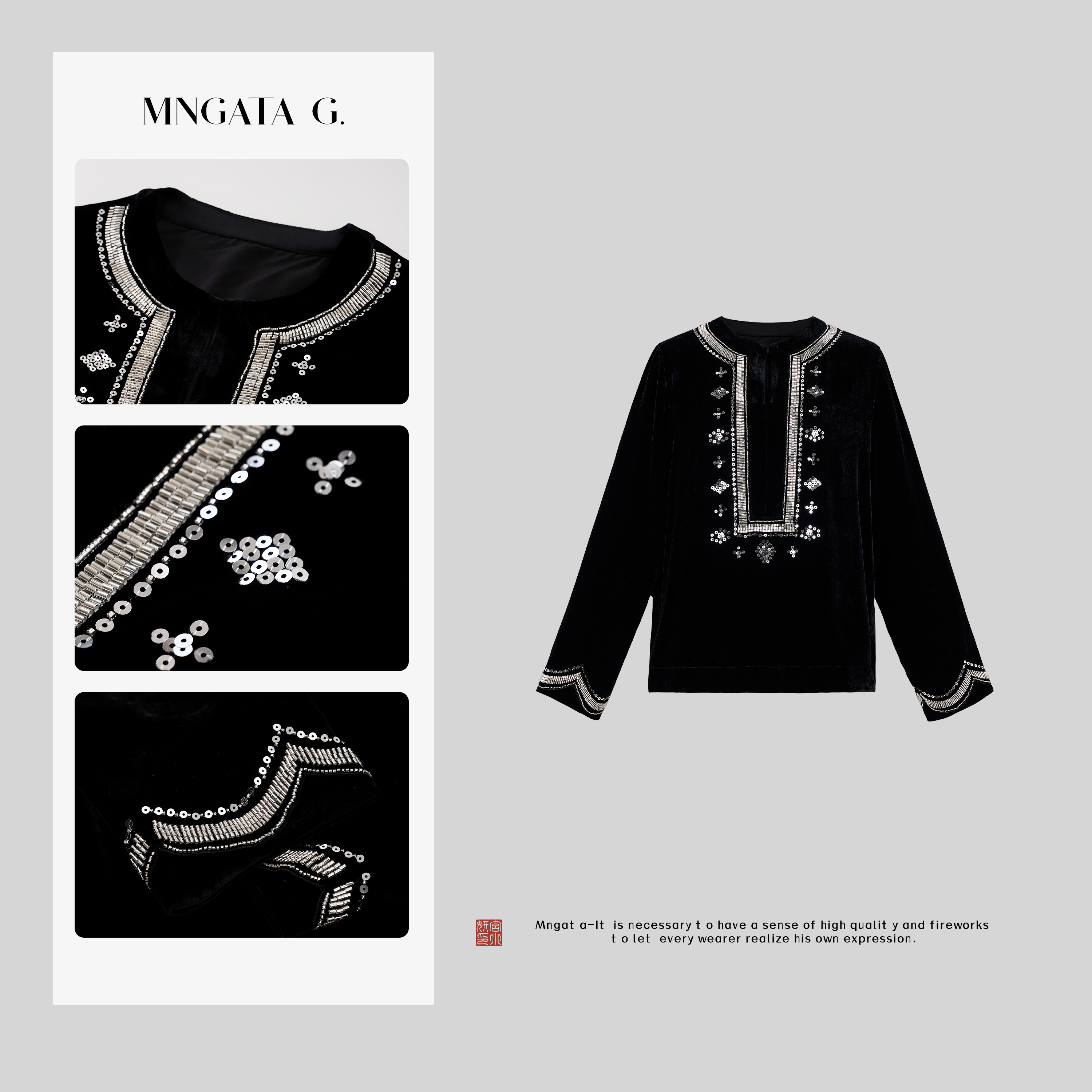 MNGATA G.宫小妍【慕之银海】早秋真丝丝绒新中式中国风上衣4122752