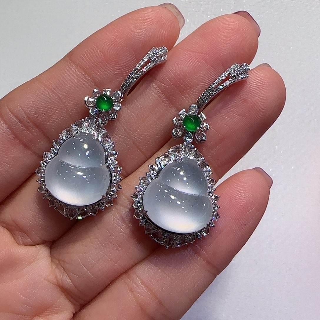 翡翠耳坠18K金镶嵌葫芦