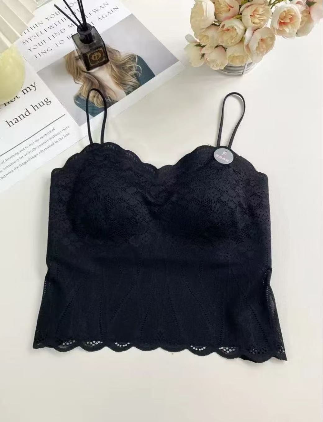 001夏季新款法式蕾丝固定乳胶一体杯 冰丝透气吊带背心