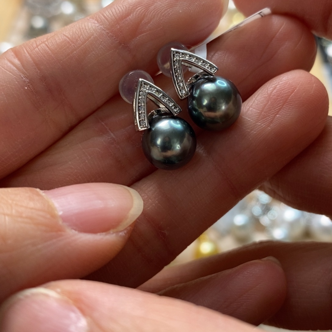 海水珍珠耳饰银S925镶嵌