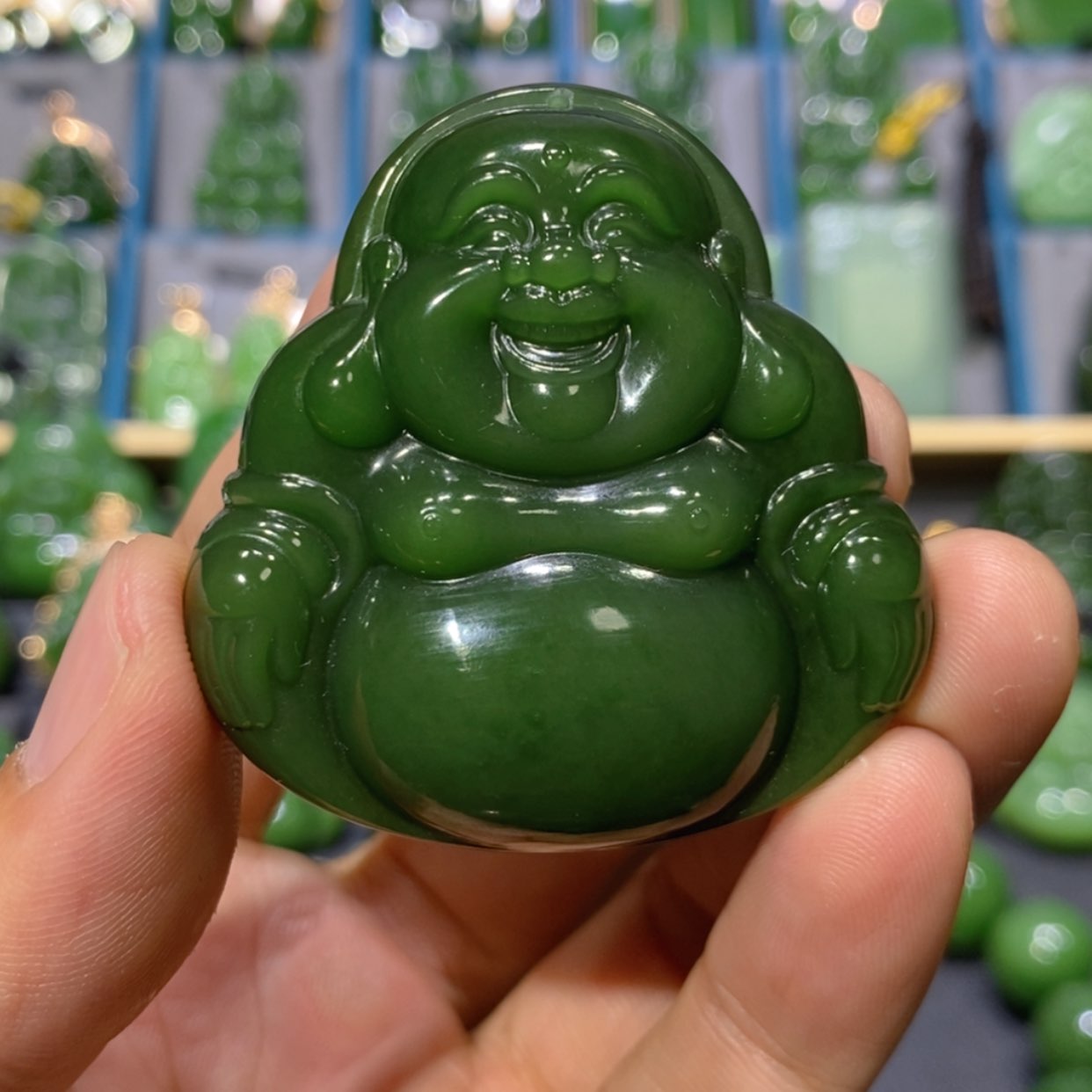 【闪购商品】和田玉吊坠(不含链)未镶嵌菠菜绿佛公 49/50/12