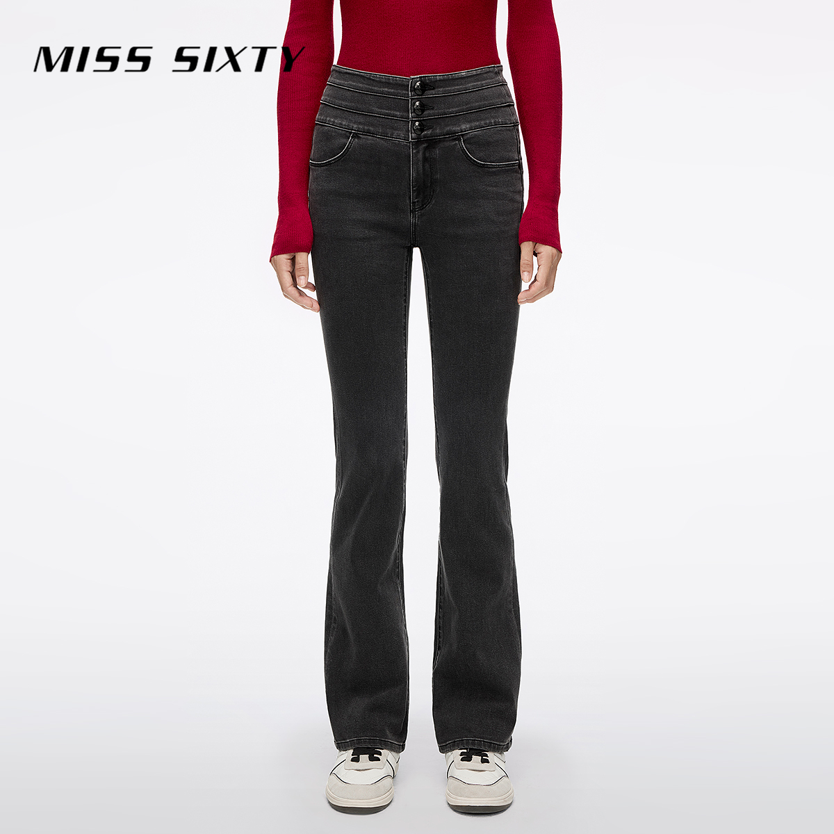 Miss Sixty2025秋季新款牛仔裤女复古三环高腰修身显瘦微喇叭裤