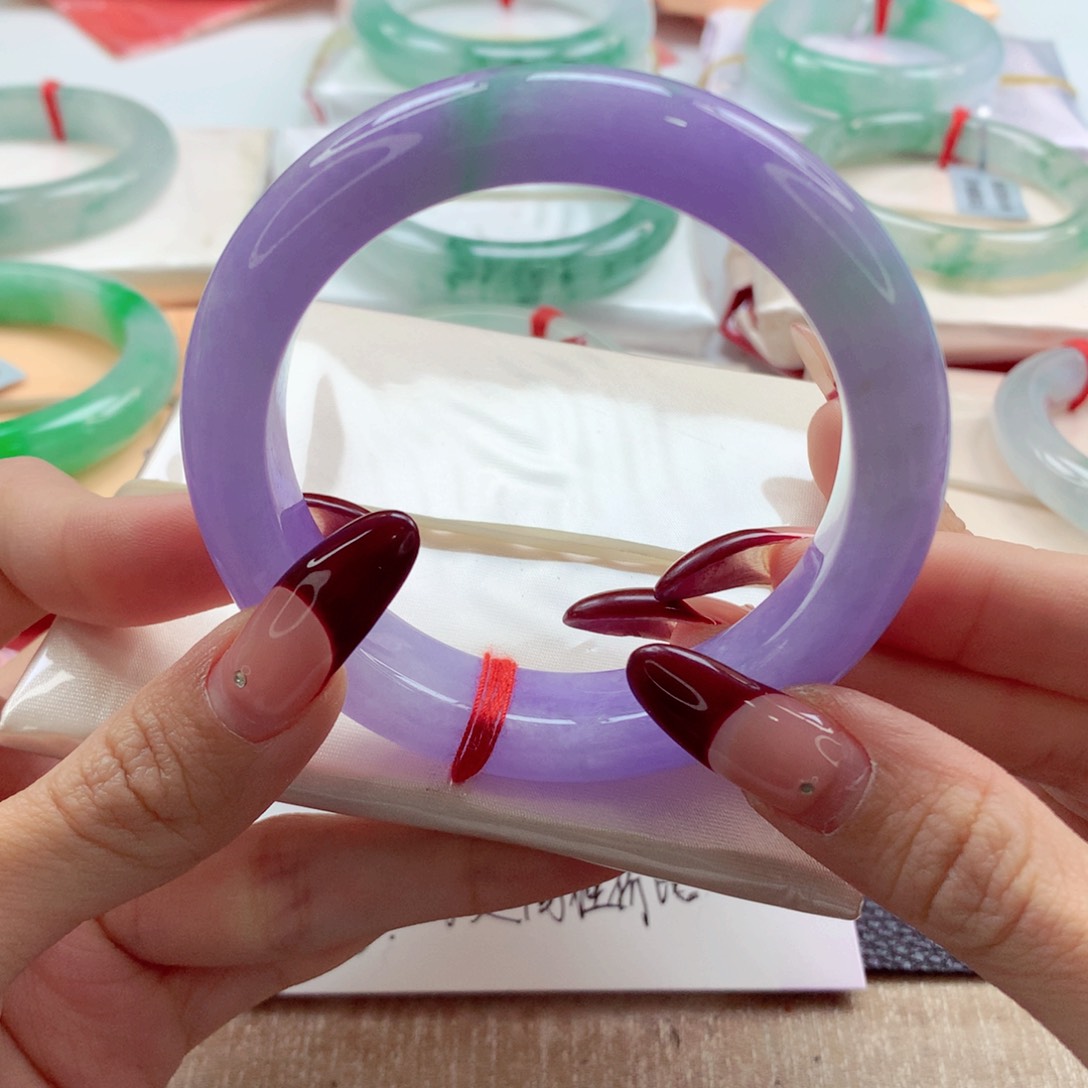 翡翠手镯未镶嵌博*54.1 春彩 灵