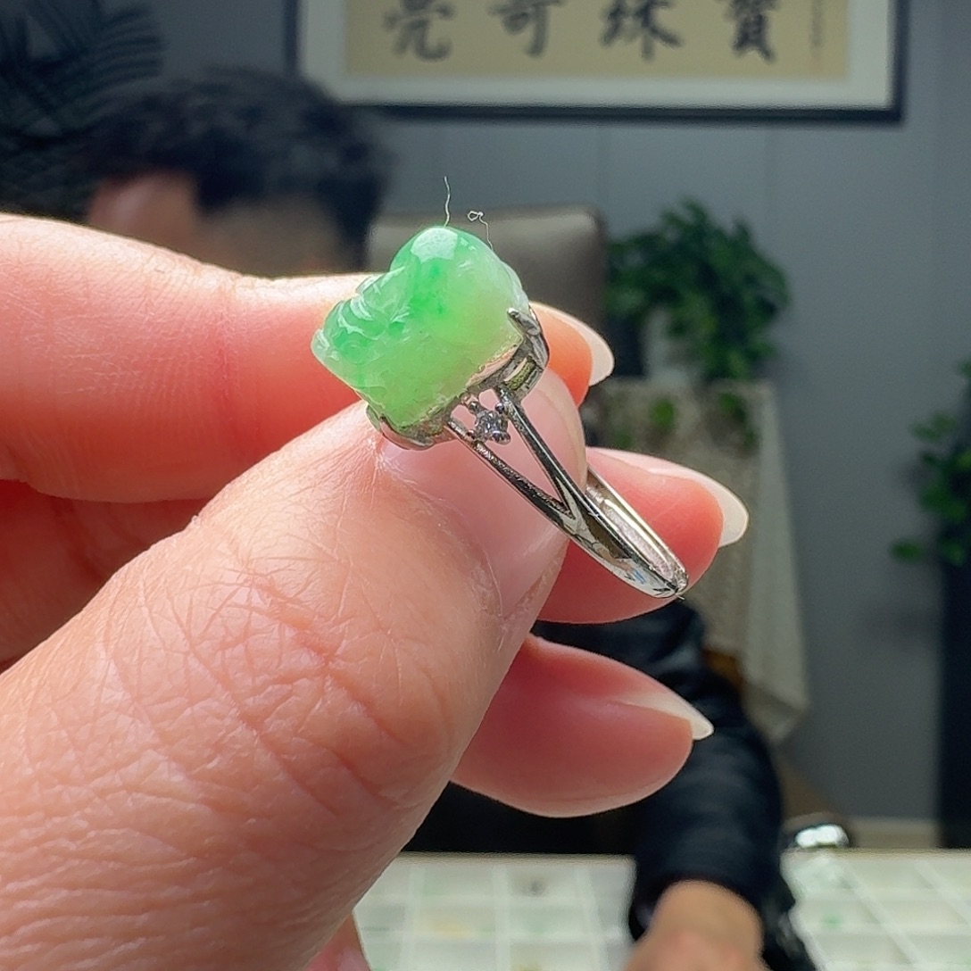 翡翠银S925镶嵌戒指天然