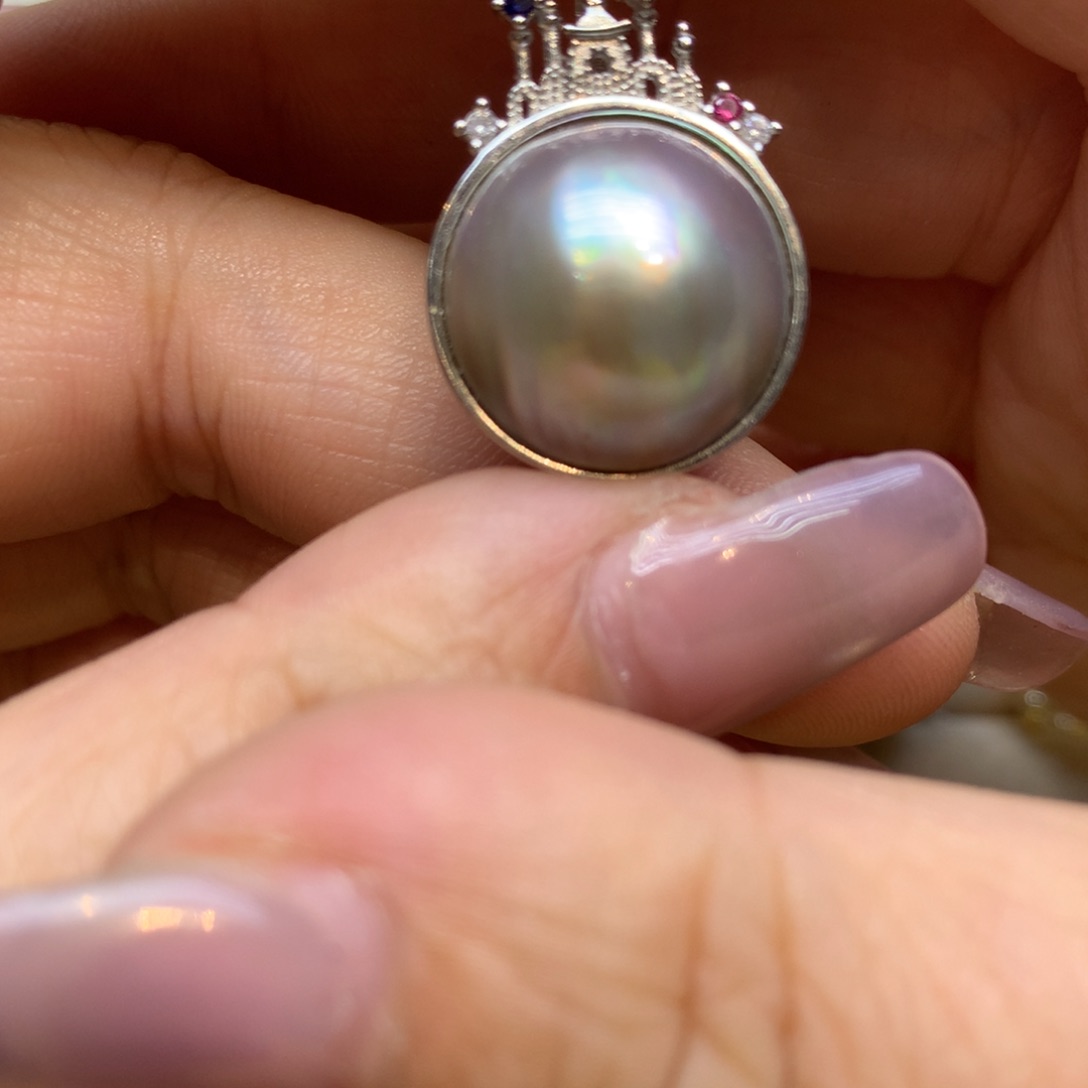 银S925镶嵌颈饰拼合珍珠（马贝珠）