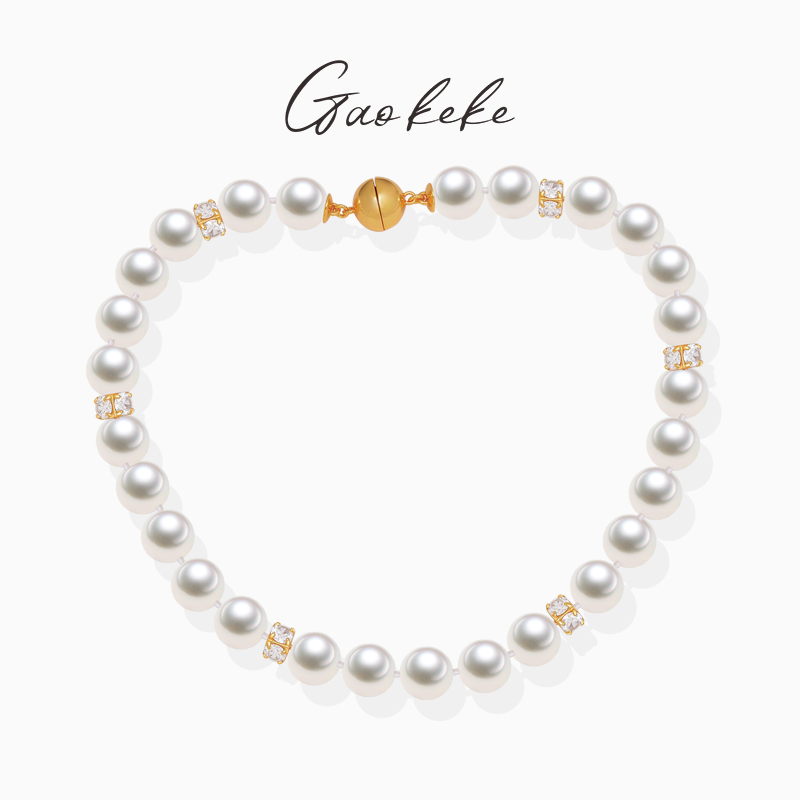 铜合金合成锆石项链 14m白珠磁吸项链    0021472