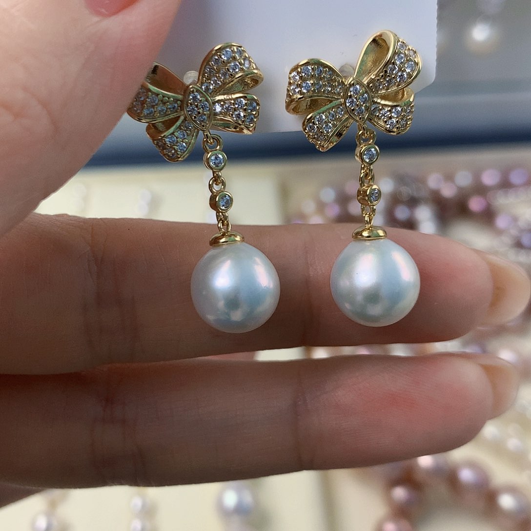 银S925镶嵌淡水珍珠耳饰