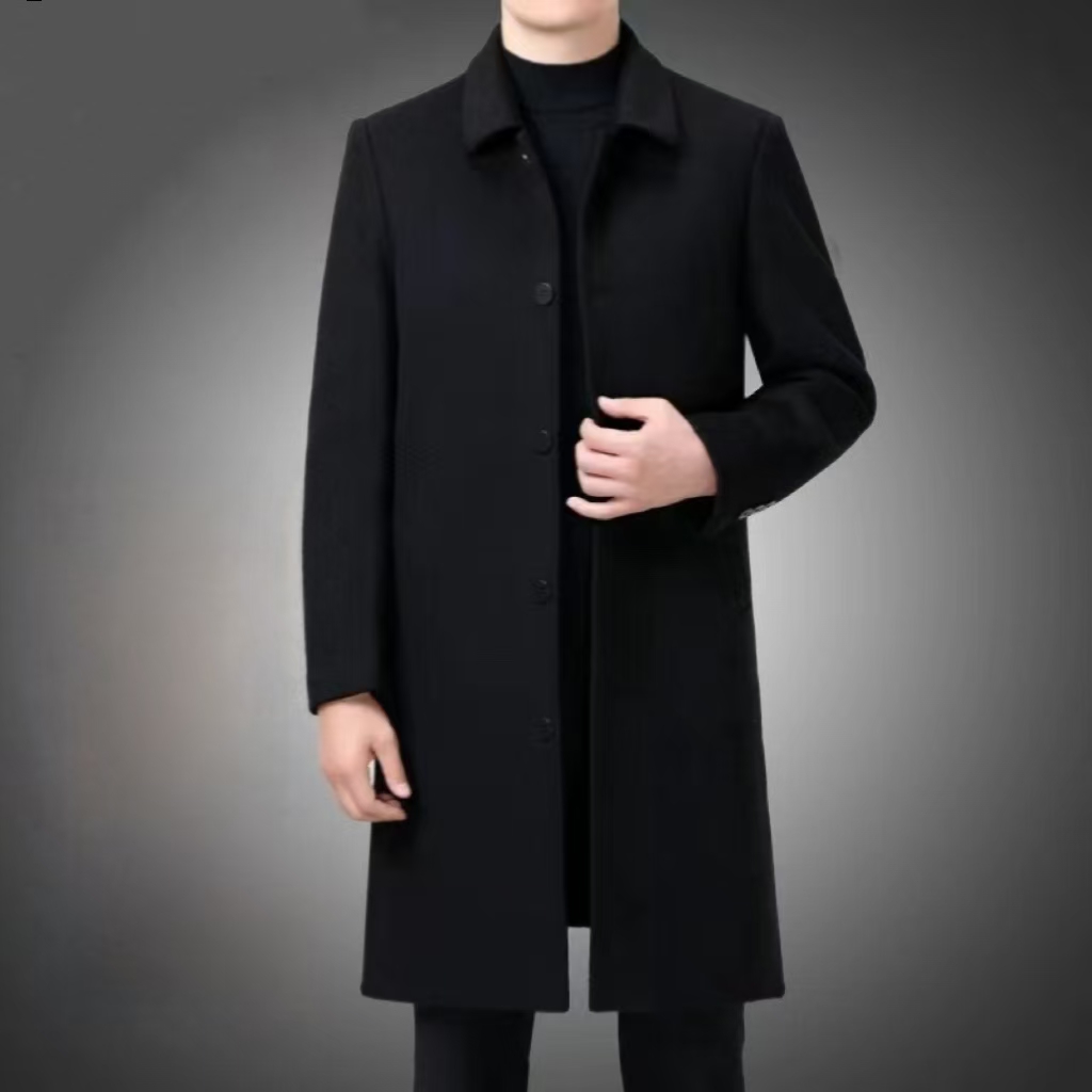 高端中长款双面呢羊毛大衣春秋商务休闲男中老年爸爸装风衣外套88