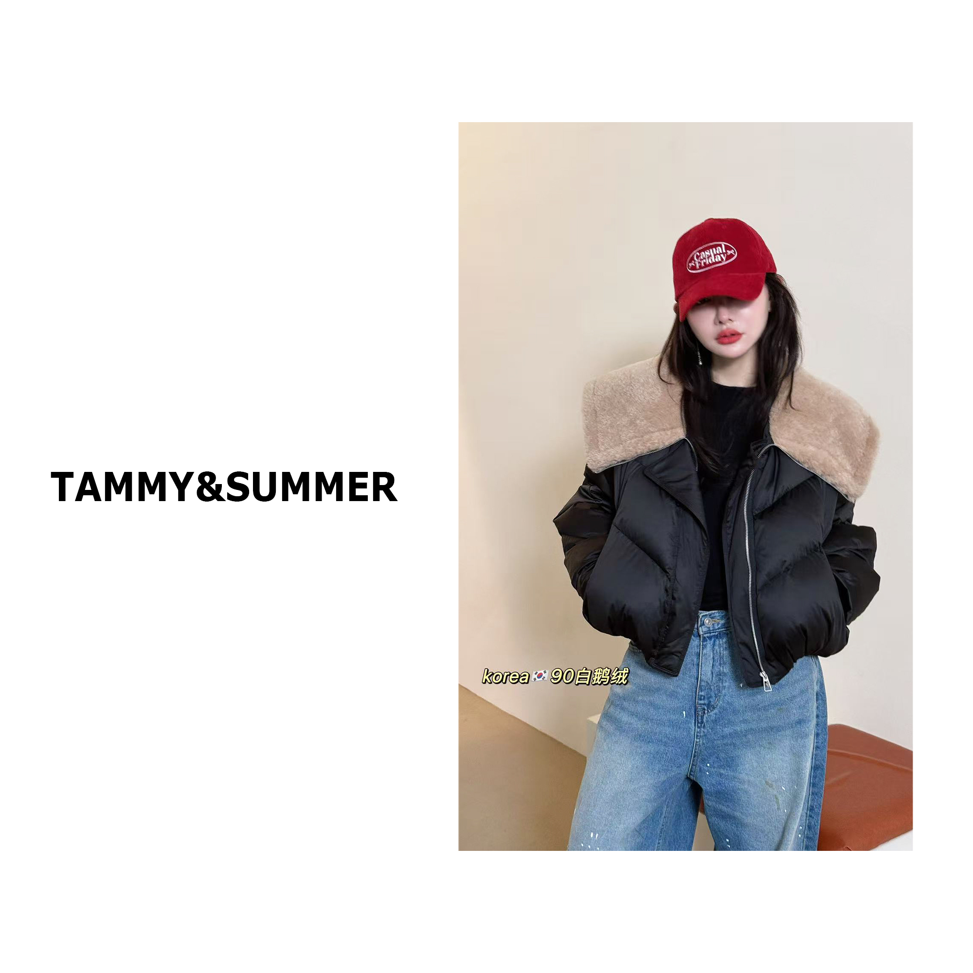 【Tammy&Summer】90白鹅绒时尚毛领披肩短款宽松羽绒服外套856451