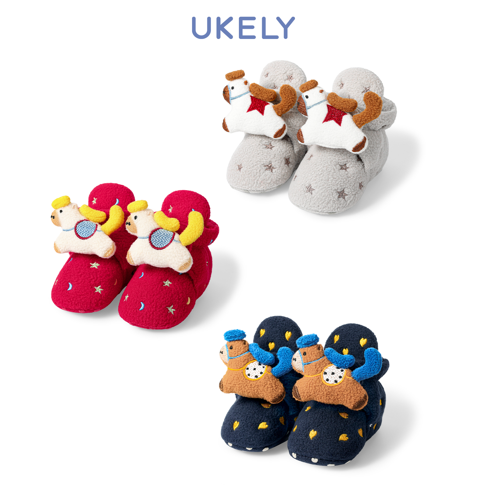 优可力初生婴儿步前鞋子马年冬季红色新年小月龄宝宝软底防滑鞋袜