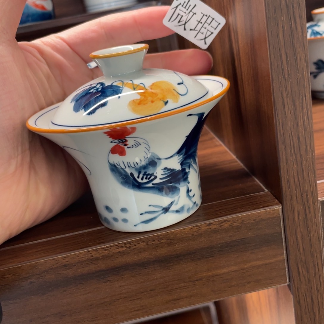 釉下手绘茶具微瑕