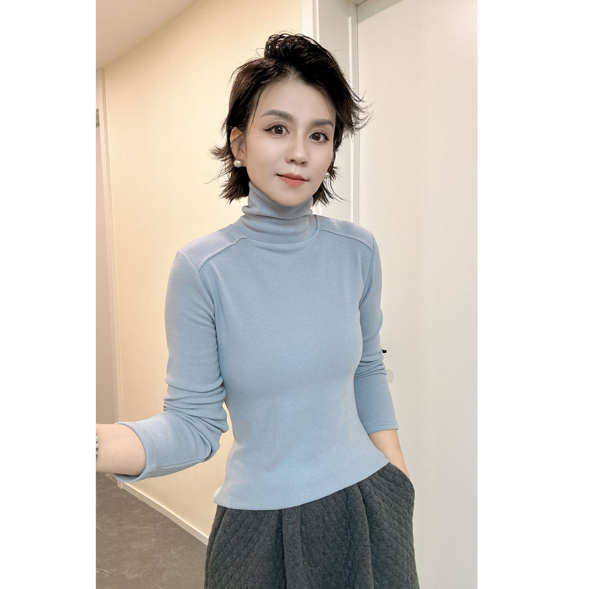 冬季简约高级中/高领保暖弹力打底T恤纯色立领百搭内搭【1216】