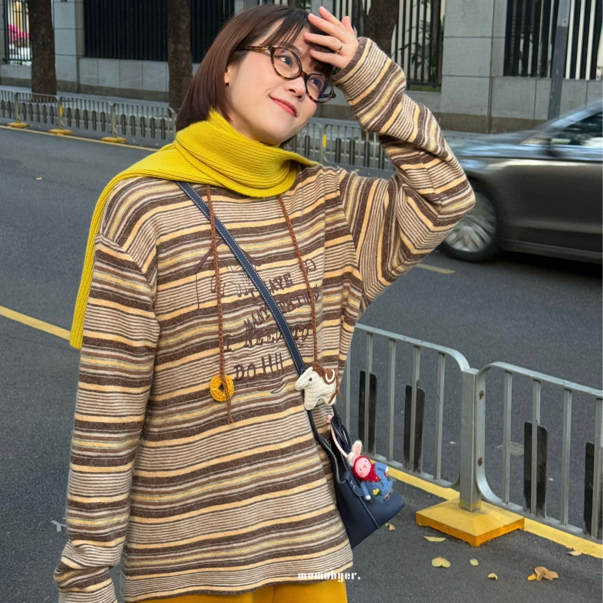 mumubyer •“马上有房”立体包心绣手钩马仔条纹长袖T