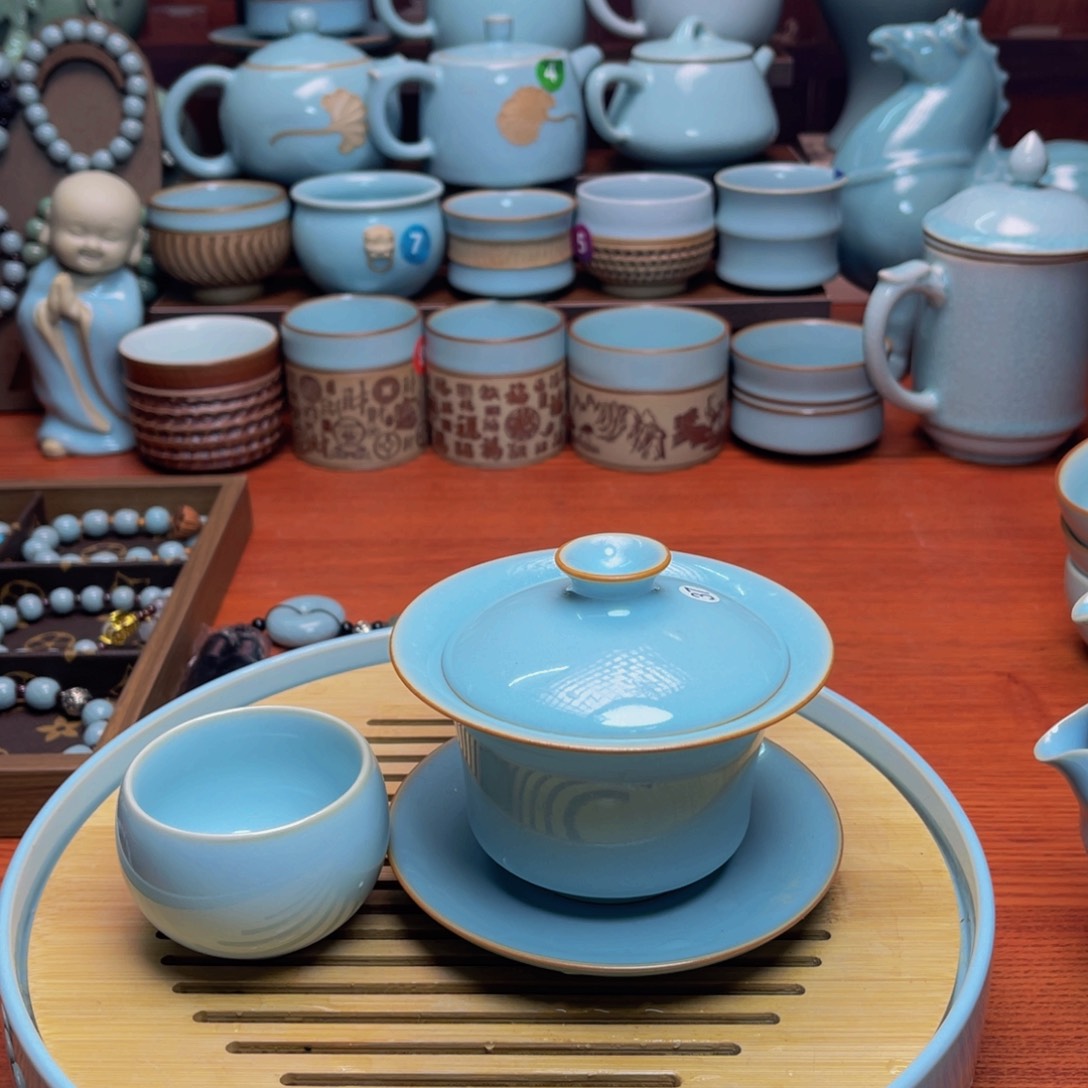 【闪购商品】摆件陶汝州单壶，壶壶，盖碗，微瑕