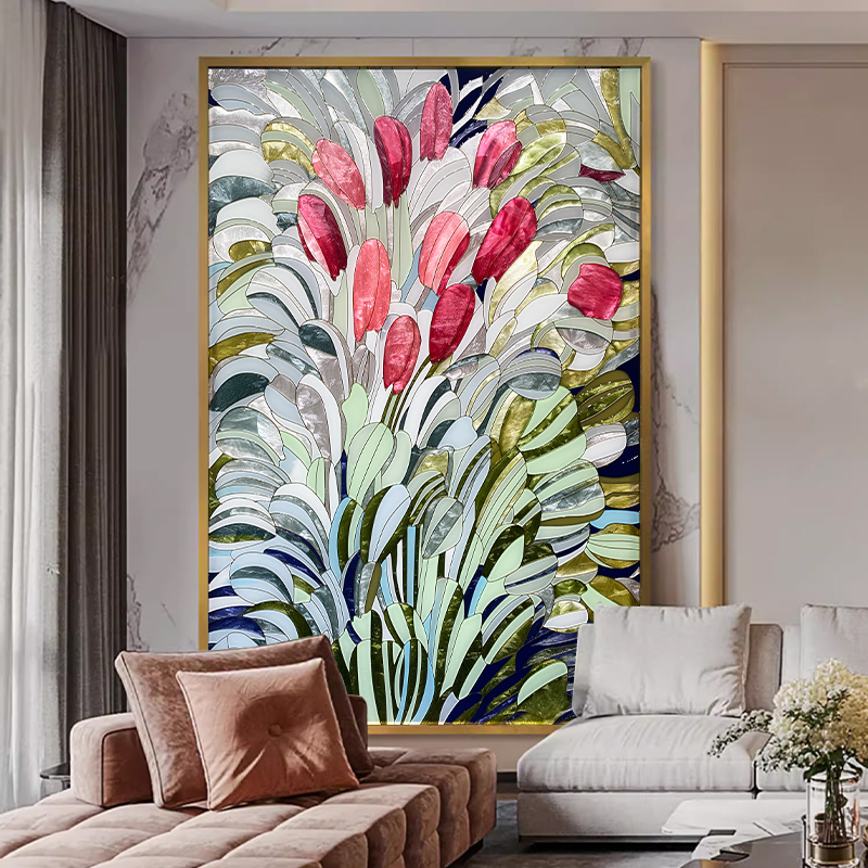 手工掐丝珐琅彩轻奢电表箱壁画鸿运满枝头沙发背景挂画艺术装饰画