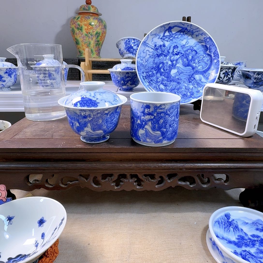 泥塑预***者杯子加盖碗手工手绘