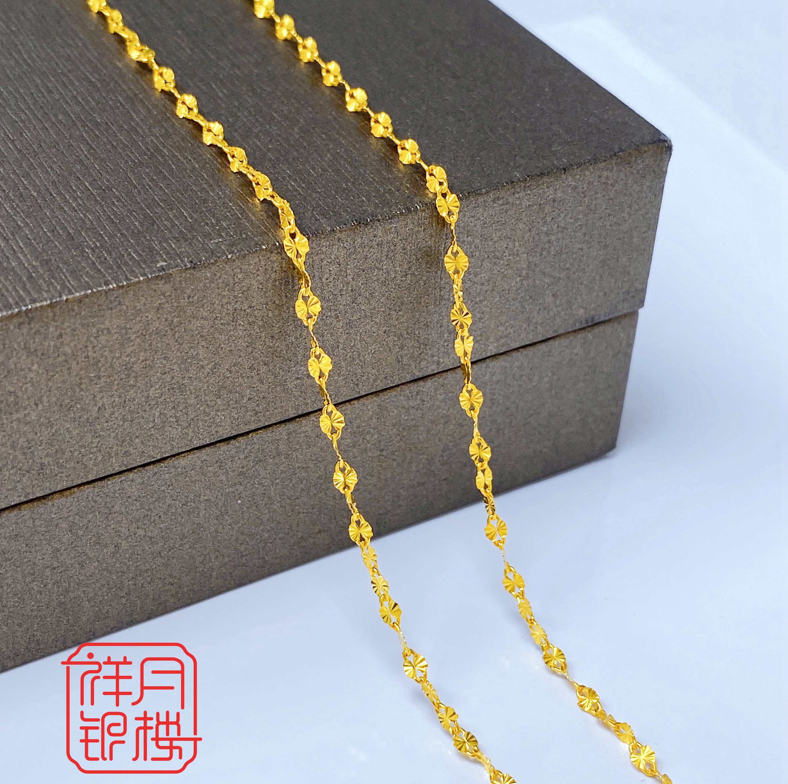 链子足银 50厘米9999黄色雪花链女士项链锁骨链简约素款配链