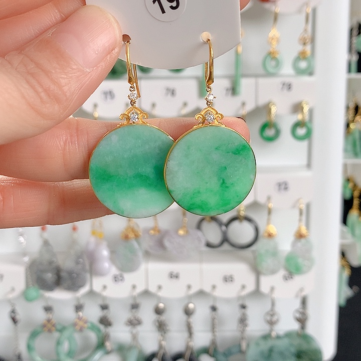 翡翠耳饰18K金镶嵌翡翠