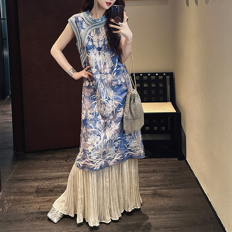 【凝妆】新中式国风连衣裙子新款重工绣花背心旗袍裙