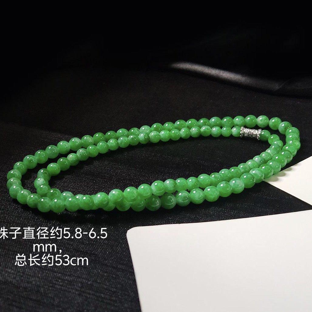 满阳绿翡翠珠子项链高端a货辣绿色天然精品