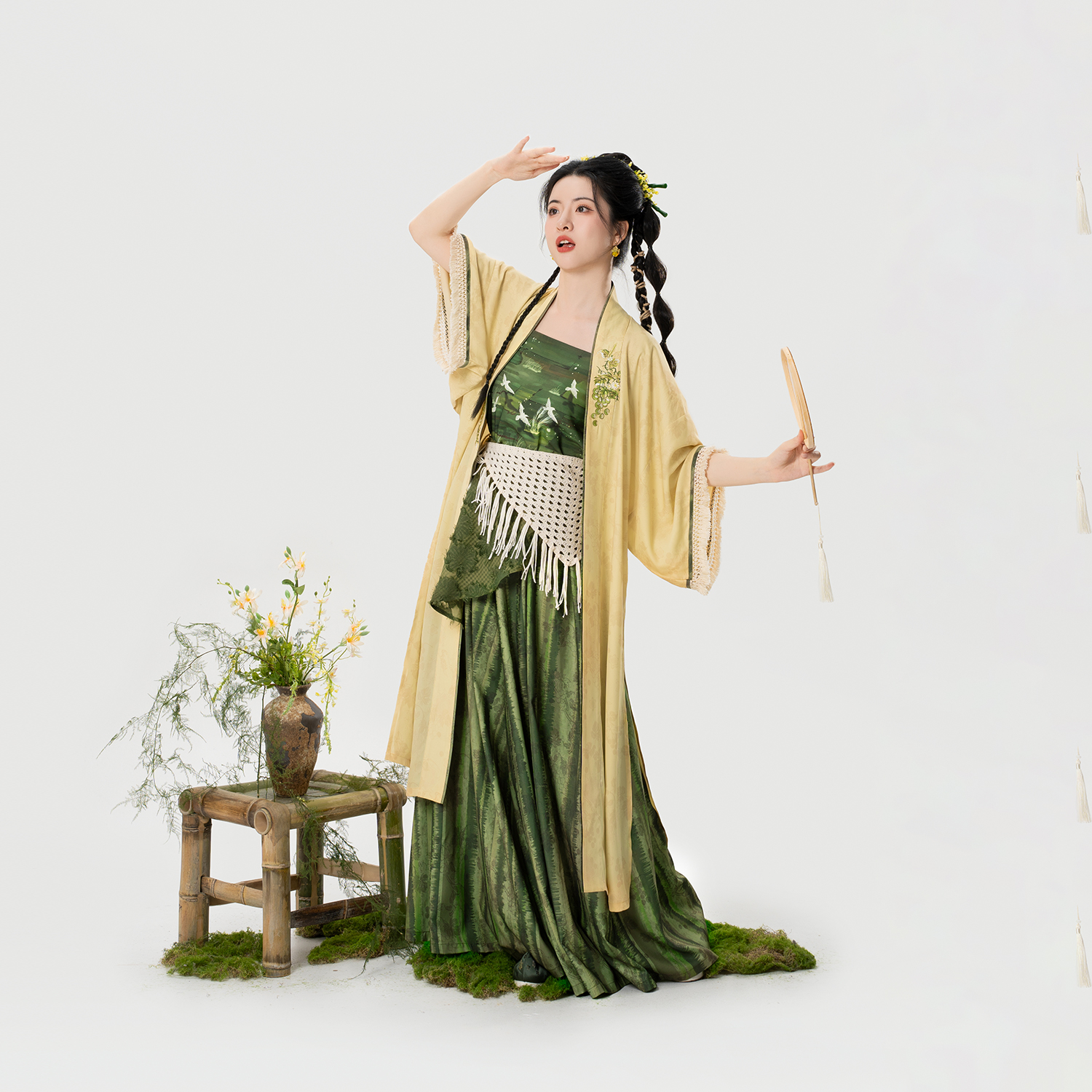 织造司[碧野山径]原创宋制汉服长干寺吊带抹胸宋裤配流苏剪花腰带