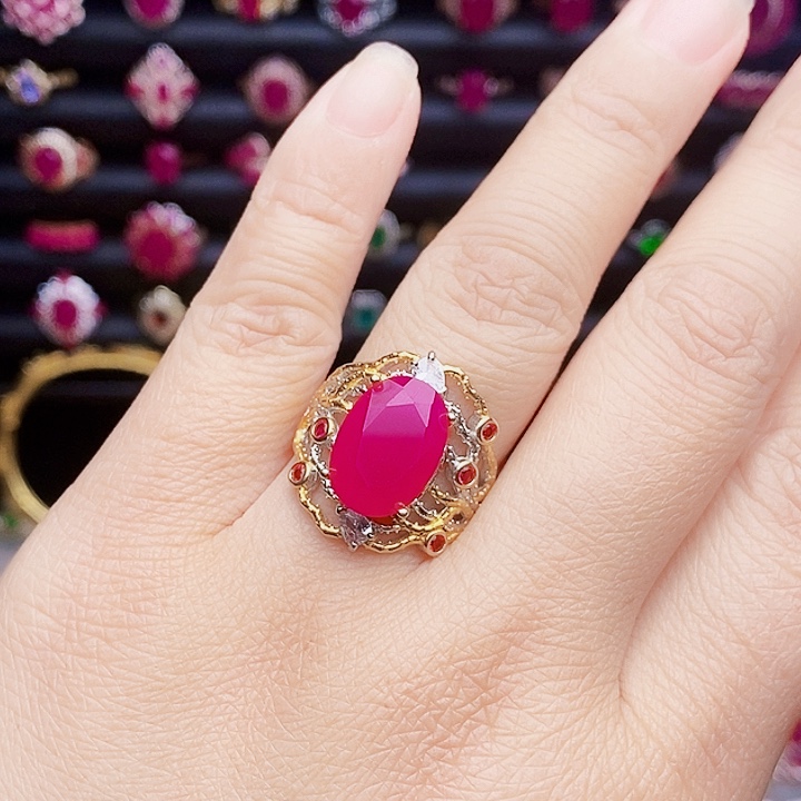 戒指红宝石银S925镶嵌