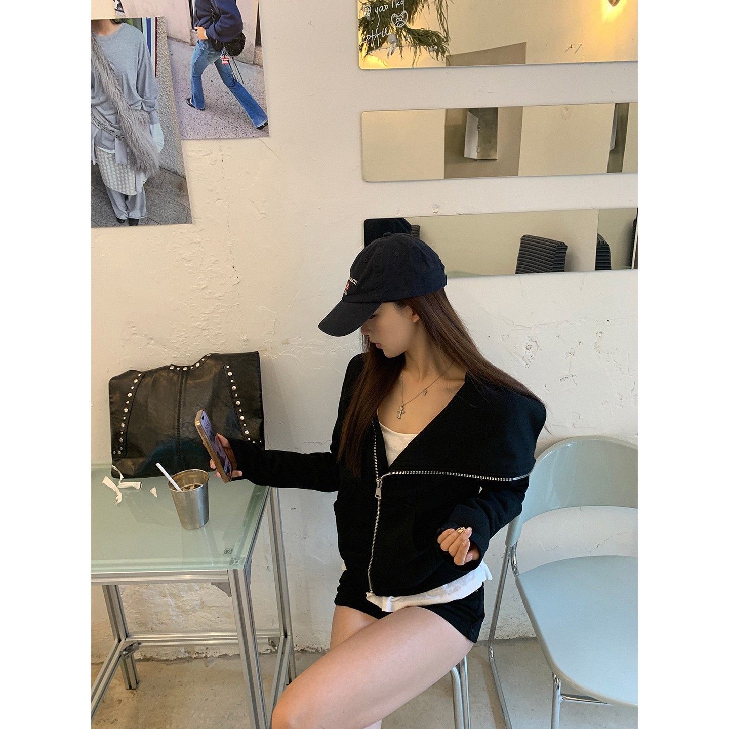 【HRG】冬季美式辣妹翻领拉链收腰休闲百搭短外套254V4881