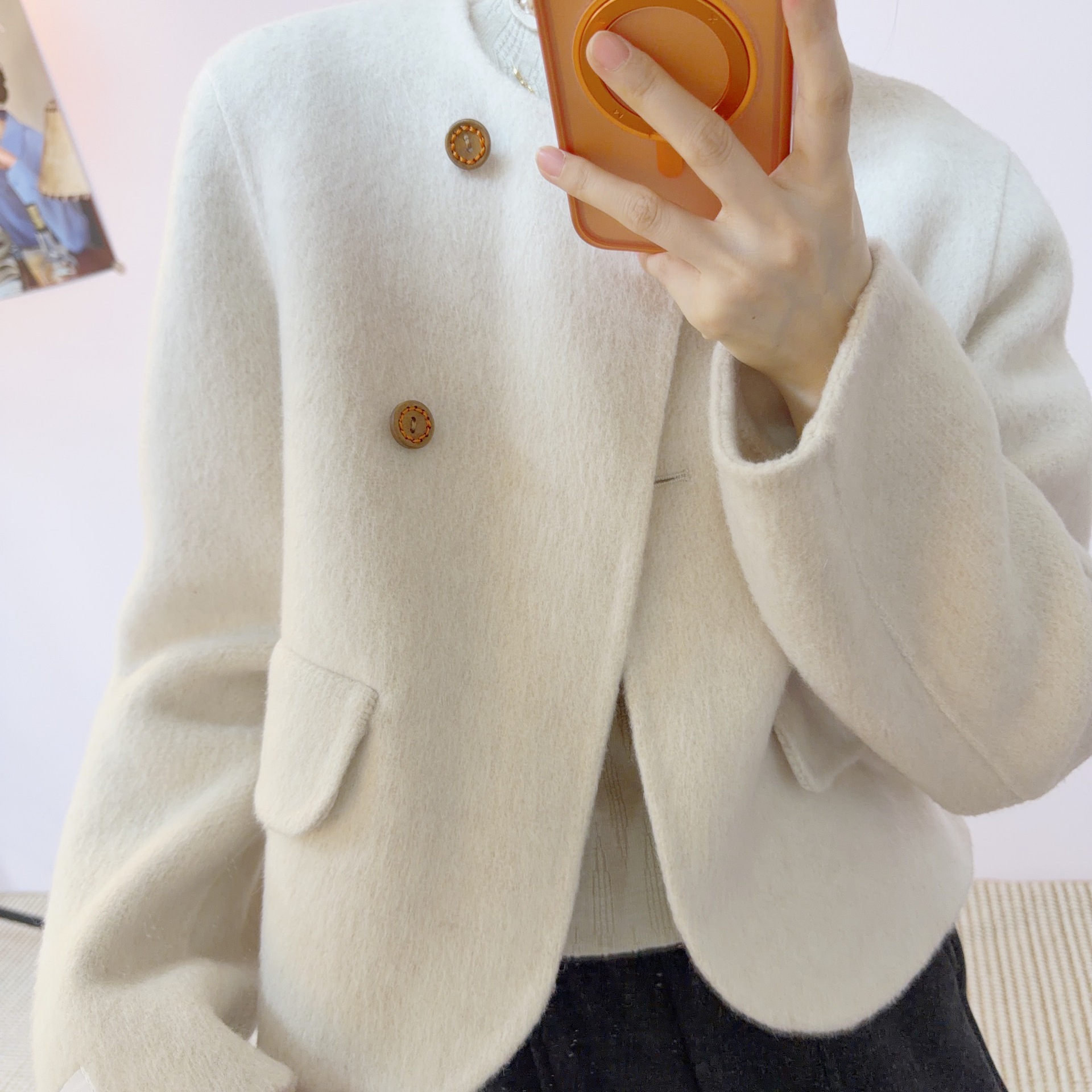 RS秋冬百搭小个子韩版短款双面大衣外套303