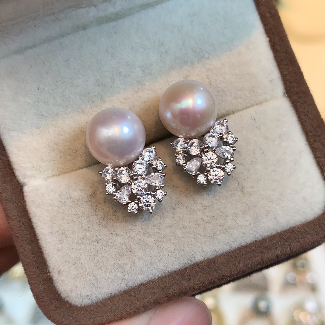 银S925镶嵌耳环淡水珍珠