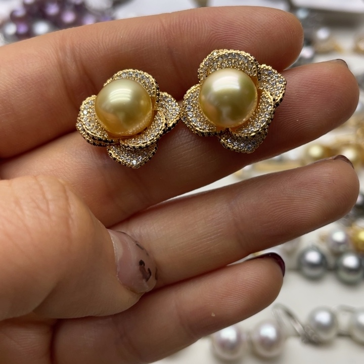 海水珍珠耳饰银S925镶嵌