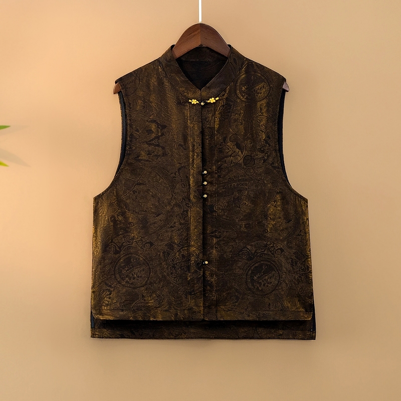 【锦檀】2025新款夏季马甲新中式宽松立领提花气质上衣马夹女款